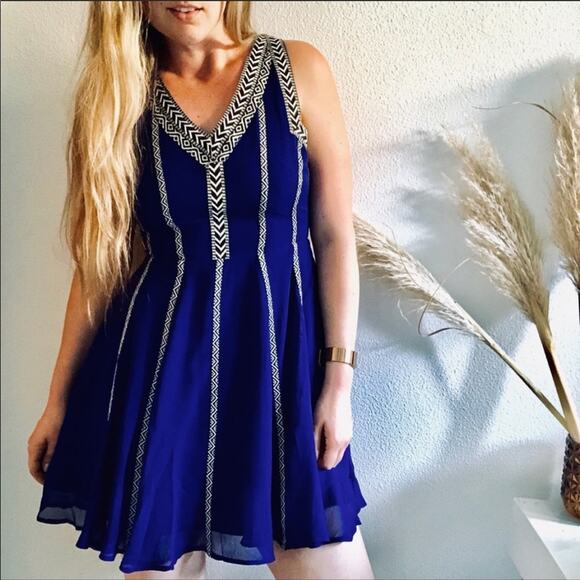 NEW ANTHROPOLOGIE GREYLIN Taryn Blue Black White Georgette Tank Top Open Dress M - Picture 1 of 9